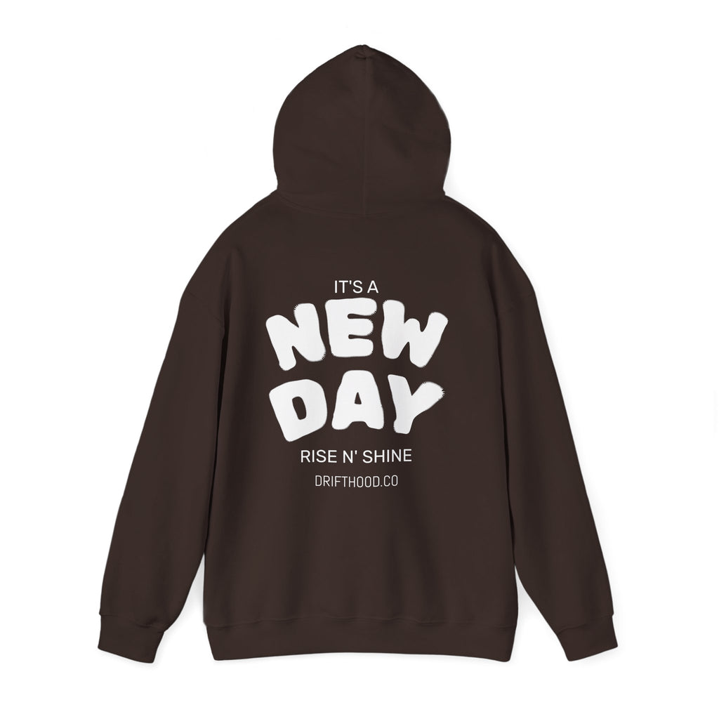 New Day Rise N' Shine Hoodie | Minimal Text Back Print