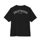 Drifthood Arch Script Tee | White Boxy T-Shirt, Minimal Logo Back