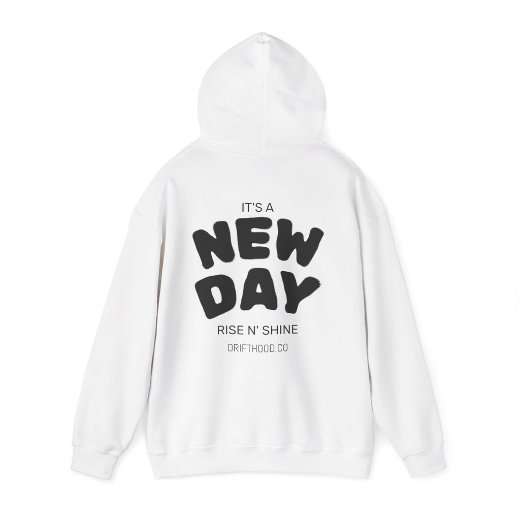 New Day Rise N' Shine Hoodie | Minimal Text Back Print