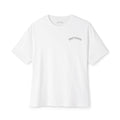 Drifthood Arch Script Tee | White Boxy T-Shirt, Minimal Logo Back
